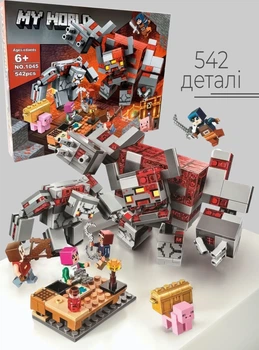 Конструктор Minecraft Битва за редстоун детский набор из блоков 542 детали с фигурками големов героев и розовой свинкой игра майнкрафт с инструментами для детей творческий набор для развития воображения подарок детям OnePro 70169