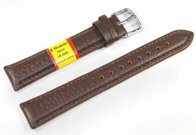 Кожаный ремешок для часов MODENO Spaine 18 мм (MOD18W2-32) темно-коричневий с тиснением буйвол, ремешок из натуральной кожи со стальной застежкой, классический ремень для наручных часов