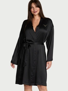 Халат Victoria's Secret Backstage Satin Sparkle Short Robe M/L Чорний (3645733)