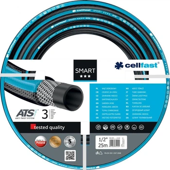 Садовый шланг Cellfast Smart ATSV 1/2" (12 мм) — 25 м, антискручивающийся трехслойный шланг, 25 бар ПР13-100