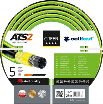 Садовый шланг Cellfast Green ATS2 5/8" (15 мм) пятислойный армированный ПВХ‑шланг 50 м с двойным крестово‑трикотажным плетением