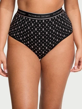 Котонові високі трусики-бріфи Victoria's Secret Logo Cotton Modern Brief Panty M Black Logo Stars 27184826
