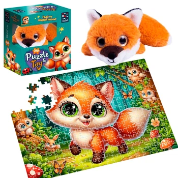Пазлы Vladi Toys Лисенок DT200-12, 260 деталей, мягкая игрушка, постер, в коробке