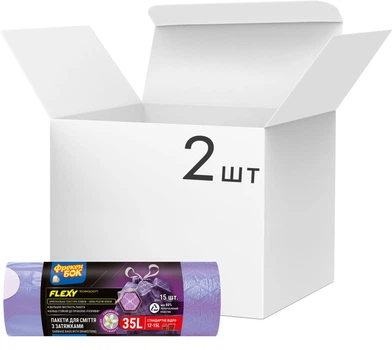 Упаковка пакетів для смiття Фрекен БОК LD Flexy Aroma з затяжкою 51х53 см 35 л 15 шт х 2 пачки Фіолетові (16401927)