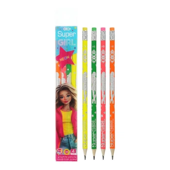 Набор карандашей графитовых ZiBi Super Girl HB с ластиком 4шт (ZB.2318)