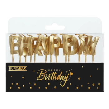 Набор свечей Buromax Happy birthday c деревянным держателем золотые (BM.98001)
