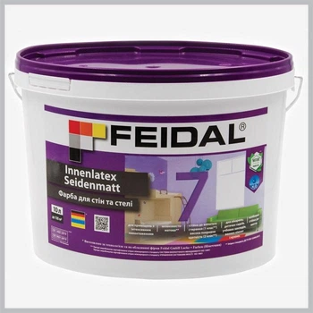 Краска интерьерная Feidal Innenlatex Seidenmatt 7 для стен и потолка шелковисто-матовая белая 10 л