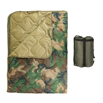 Одеяло тактическое кемпинговое с чехлом —Woodland Camo — 150 × 200 см KT7001008 — с кнопками для использования под пончо