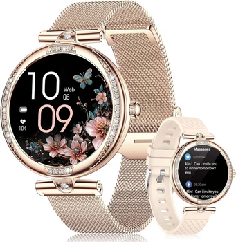 Жіночий смарт годинник Smart Watch з Bluetooth дзвінками, AMOLED екран, розумний браслет з металевим ремінцем для Android і iOS