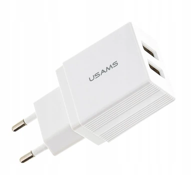 Сетевое зарядное устройство для Usams US-CC090 T24 2.1A Dual USB Travel Charger белый (6958444982588)