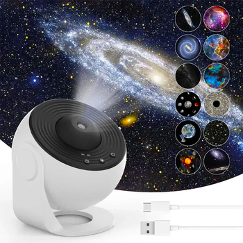 Нічник проектор зоряного неба + 12 картриджів, від USB, Galaxy Projector, Білий / Світильник для спальні (L)