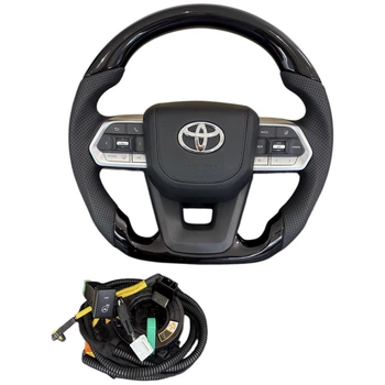 Руль для Toyota Land Cruiser 200(07-15), Prado 150(09-17). Рояльный лак. С комплектом для установки подогрева. Подушка из кожи. Логотип и кнопки – хром.