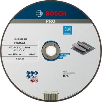 Круг відрізний Bosch PRO Metal 230x3x22.23 мм, прямий (2608600324)