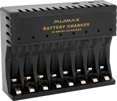 Зарядное устройство универсальное Pujimax, 8 каналов, LED индикация, поддерживает Li-ion, Ni-MH и Ni-Cd AA (R6), ААA (R03), AAAA, С (R14), 1.2V 960mA