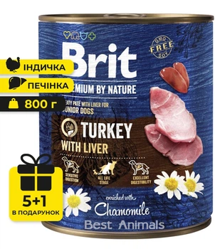 Вологий корм з індичкою та печінкою Brit Premium Turkey with Liver консерва для собак 800 г 5+1 шт (8595602561810)