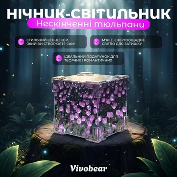 Нічник-світильник "Нескінченні тюльпани" в кубі, набір для творчості (фіолетові)