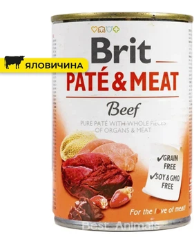 Вологий корм з яловичиною Brit Pate & Meat Beef консерва для собак 400 г 1 шт (8595602557400)