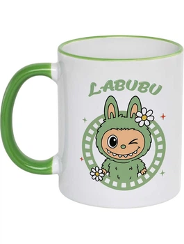 Чашка з зеленим обідком та зеленою ручкою (330 мл) LABUBU (green)