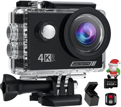 Экшн-камера Camlance C16PRO / 40Мп / 4K / 60fps / Wi-Fi / Bluetooth / Водонепроницаемая 40м / Черная