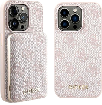 Комплект Guess Case 4G Metal Logo for iPhone 14 Pro + Powerbank 5000mAh MagSafe Pink (GUBPM5P14L4GEMGP)