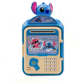 Детская копилка сейф с кодовым замком Stitch 26 см копилка для денег с купюроприемником Голубой
