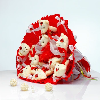 Букет из игрушек Мишки 9 в красном с бантами (5176)