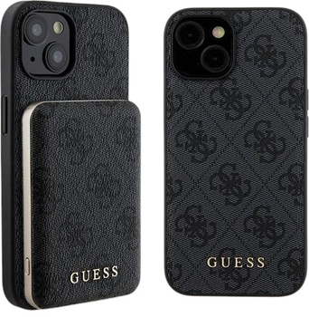 Комплект Guess Case 4G Metal Logo for iPhone 15 + Powerbank 5000mAh MagSafe Black (GUBPM5P15S4GEMGK)