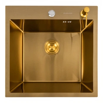 Кухонна мийка 50*50 PVD Gold Valeso Handmade (сифон круглий, 3,0/0,8)
