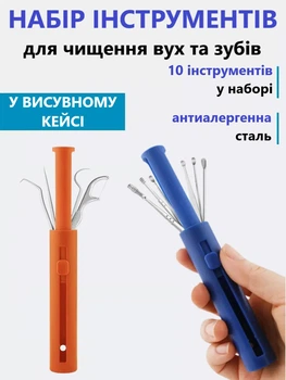 Набор инструментов для чистки ушей от серы и зубов Комплект 10 инструментов в Кейсе
