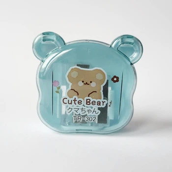 Точилка для карандашей в форме медвежонка Bear, голубая, с контейнером для стружки, для карандашей