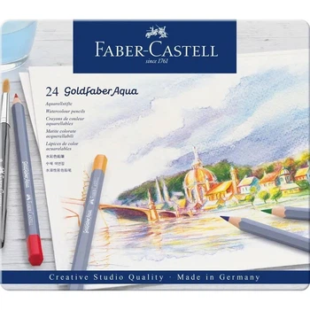 Олівці акварельні кольорові Faber-Castell Goldfaber 24 кольори, металева коробка