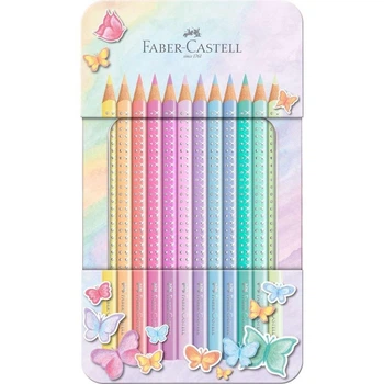 Олівці кольорові Faber-Castell 12 кольорів Sparkle тригранні, металева коробка