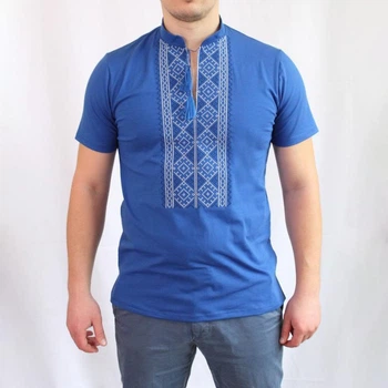 Футболка вишиванка чоловіча синя 54 синій VM1-603-White-Indigo-54 Ladan