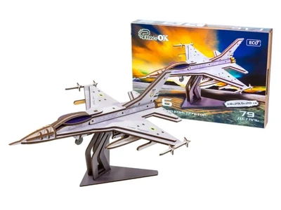 Дерев'яний 3D конструктор Літак F16, Puzzleоk (Puz-26913), 79 деталей