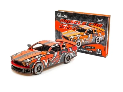 Дерев'яний 3D конструктор Muscle car GT, Puzzleоk (Puz-00641), 162 деталей (червона)