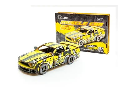 Дерев'яний 3D конструктор Muscle car GT, Puzzleоk (Puz-00638), 162 деталей (жовта)