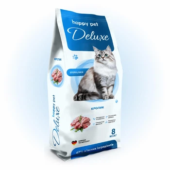 Сухой корм для стерилизованных котов Happy Pet Deluxe с кроликом 8 кг