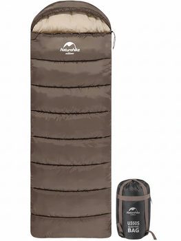 Спальник с капюшоном Naturehike U150 NH20MSD07 левый, 11 °C, полиэстер+хлопок Коричневый (6927595764381-L)