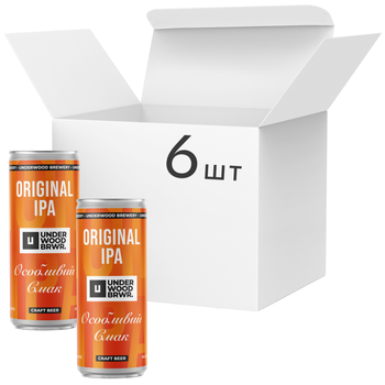 Упаковка пива Underwood Brewery Original IPA світле нефільтроване 5% 0.33 л х 6 шт (4820224362274)