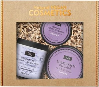 Zestaw kosmetyków pielęgnacyjnych LaQ Natural Vegan Cosmetics Mus do ciała Niezapominajka 100 g + Krem do ciała łagodzący 200 ml + Mus do twarzy łagodzący 40 g (5905669761376)