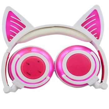 Светящиеся Bluetooth наушники UFT BL107 Pink с ушками в японском стиле