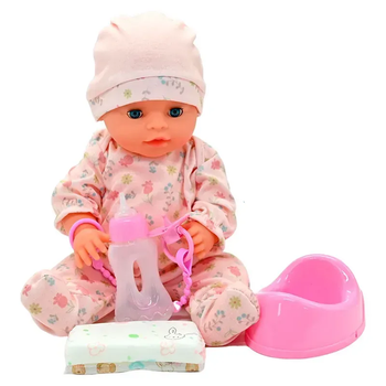 Пупс 40 см Yala Baby с розовым горшком и бутылочкой, функциональный, пьет воду, закрывает глаза