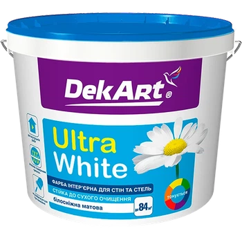 Краска интерьерная для стен и потолков белоснежная "Ultra White" DekArt белый (база А) 6.3 кг