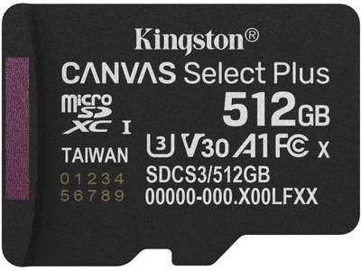 Карта пам'яті Kingston 512 GB microSDXC Canvas Select Plus Gen3 SDCS3/512GBSP