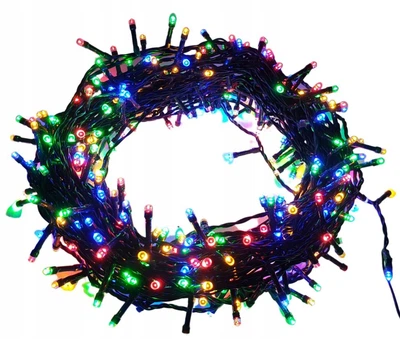 Гирлянда нить светодиодная 300 LED теплый свет с эффектом флеш на черном проводе для праздничного декора дома 30 метров
