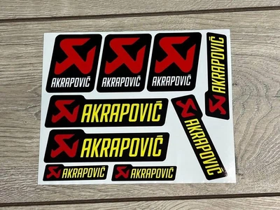 Стикер пак наклейок AKRAPOVIC, виниловые наклейки на мото. Размер листа: ширина 20см , высота 16см