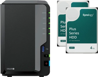 Мережеве сховище Synology DiskStation DS225+ + Жорсткий диск Synology Plus 4TB 5400rpm 256MB HAT3300-4T 3.5 SATA III 2 шт (комплект)