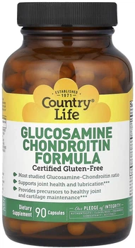 Хондропротектор для суглобів Country Life Glucosamine Chondroitin Formula 90 капсул (015794017073)