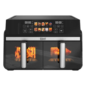 Аэрогриль мультипечь двойная iHunt Bro Dual Air Fryer 10L с двойной камерой (5 л + 5 л), 2200 Вт, сенсорное управление, нержавеющая сталь