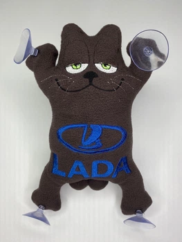 Мягкая игрушка кот Гарфилд в машину на присосках Lada Лада 25 см коричневого цвета